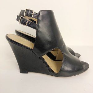 Ann Taylor Maura Peep Toe Wedge Black Leather 8.5
